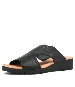 Cheap Midas Shoes Macey Black Leather Slides Bs