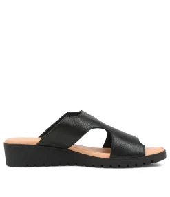 Cheap Midas Shoes Macey Black Leather Slides Bs