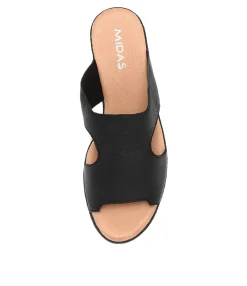 Cheap Midas Shoes Macey Black Leather Slides Bs