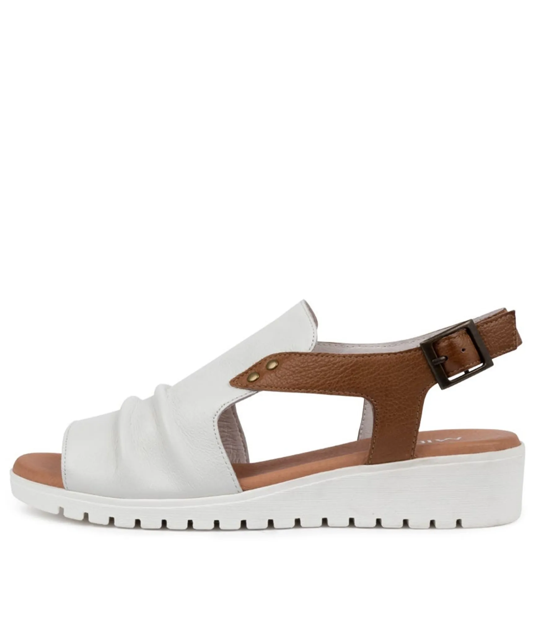 New Midas Shoes Madz White-Dk Tan Leather