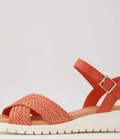 Shop Midas Shoes Maldives Orange Weave Leather Sandals