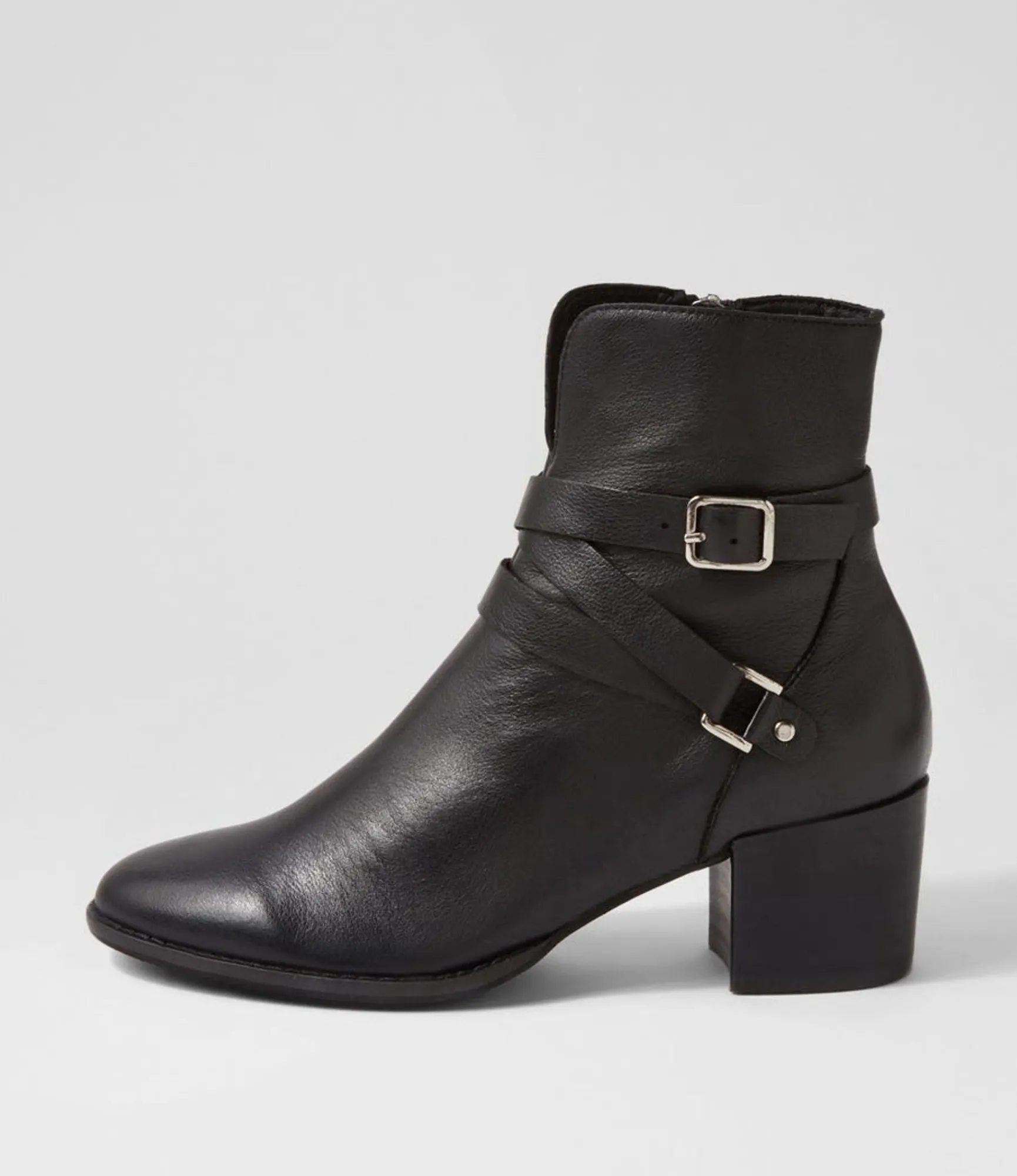 Hot Midas Shoes Malven Black Leather Ankle Boots