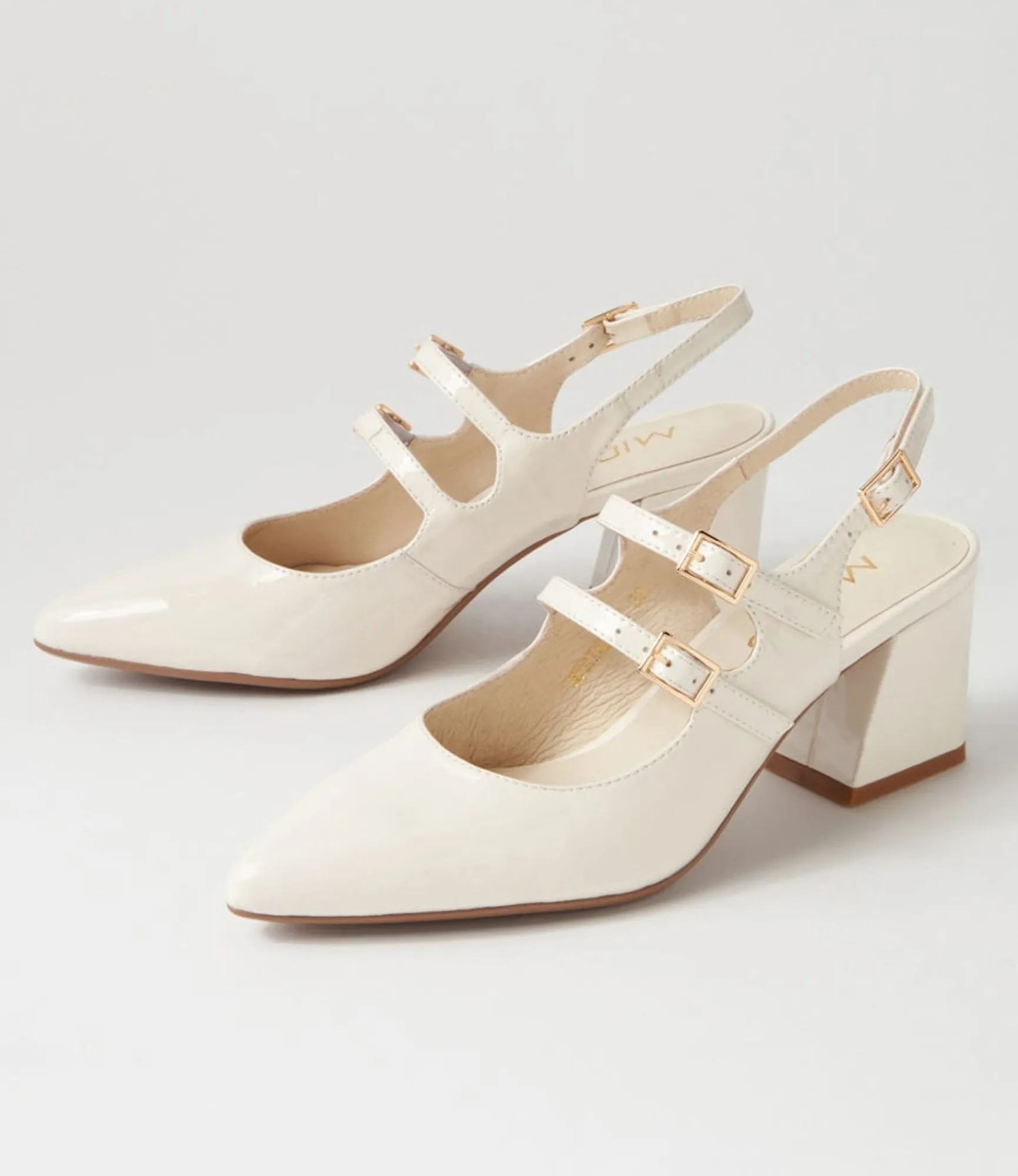 Clearance Midas Shoes Merina Ivory Patent Leather Mary Jane Heels