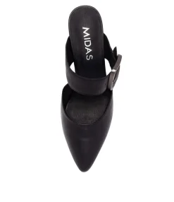 Cheap Midas Shoes Mery Black Leather Pump Heels