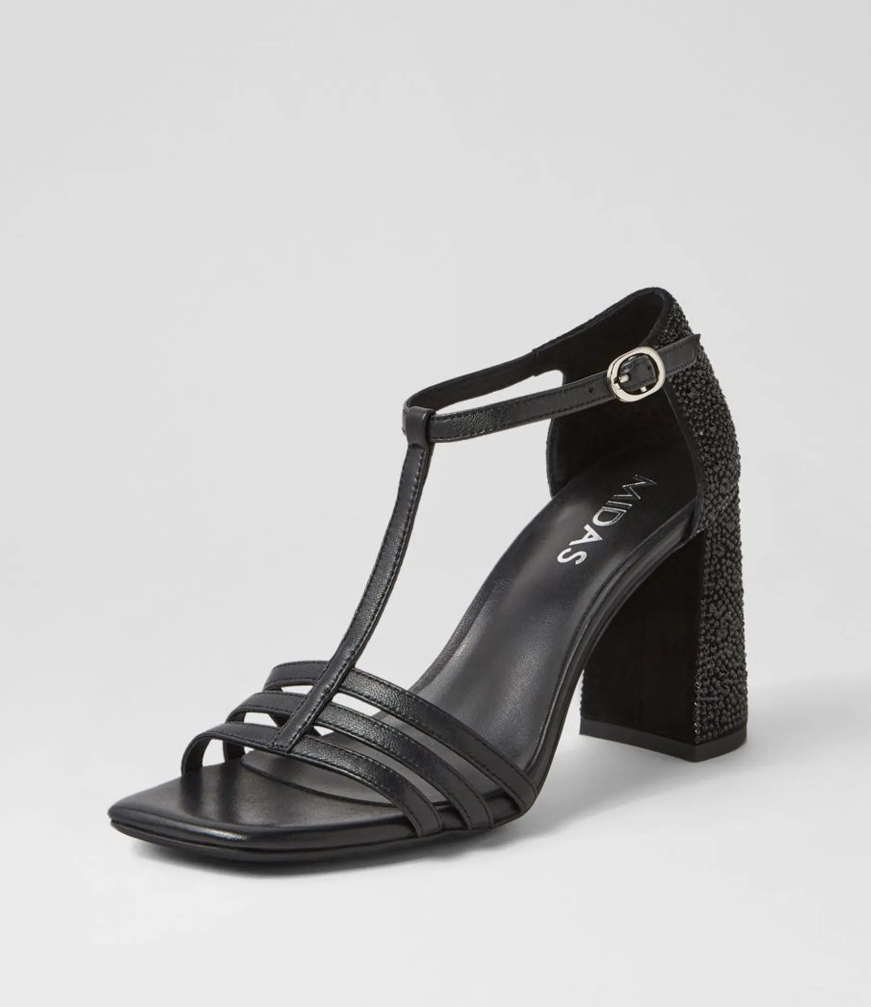 Cheap Midas Shoes Mid Black Jewels Leather Sandals
