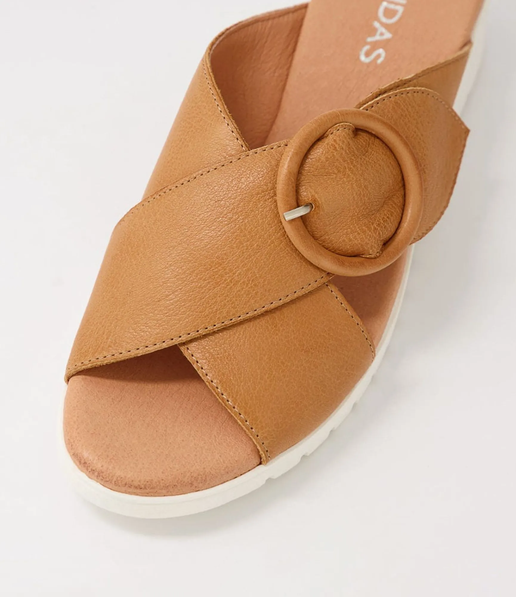 Clearance Midas Shoes Milli Dark Tan Leather Slides Ws