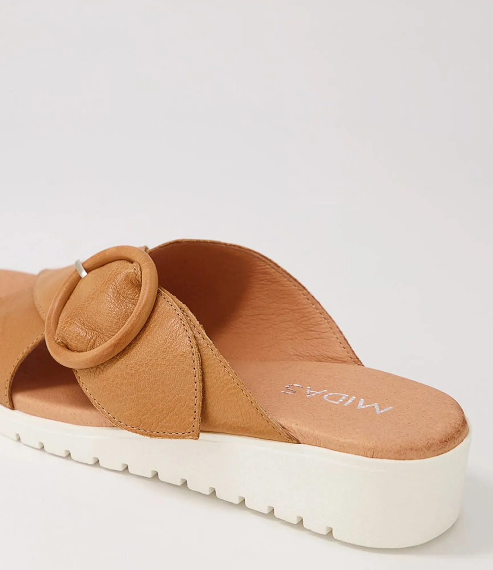 Clearance Midas Shoes Milli Dark Tan Leather Slides Ws