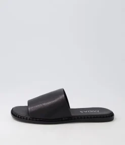 New Midas Shoes Minime Black Leather Slides