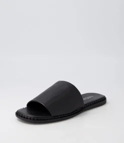 New Midas Shoes Minime Black Leather Slides