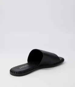 New Midas Shoes Minime Black Leather Slides