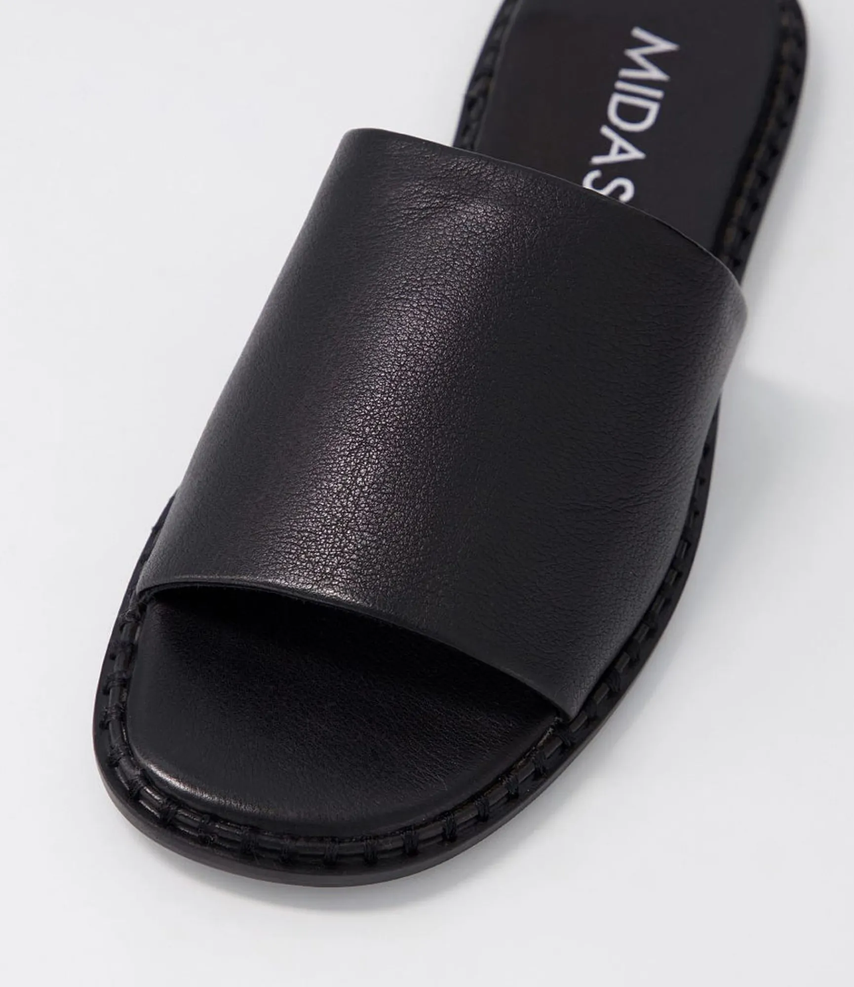 New Midas Shoes Minime Black Leather Slides