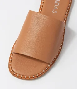 Cheap Midas Shoes Minime Dark Tan Leather Slides
