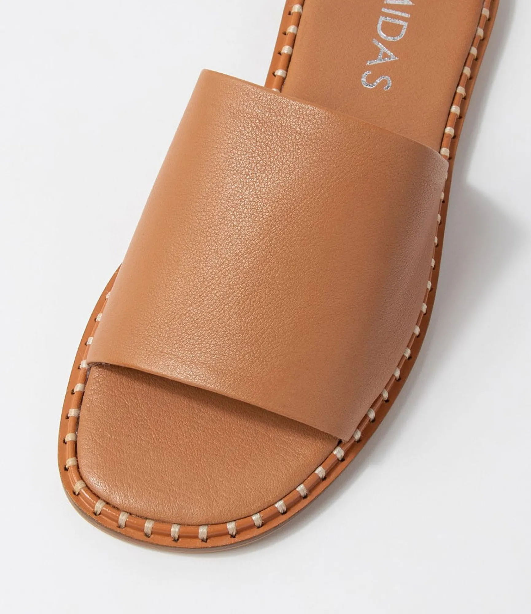 Cheap Midas Shoes Minime Dark Tan Leather Slides