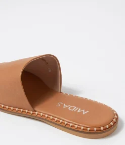 Cheap Midas Shoes Minime Dark Tan Leather Slides