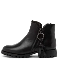 Outlet Midas Shoes Modest Black Leather Fur Ankle Boots