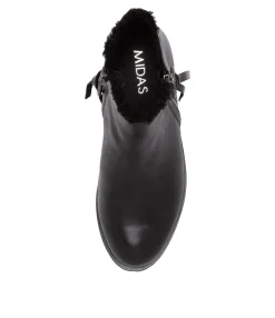 Outlet Midas Shoes Modest Black Leather Fur Ankle Boots