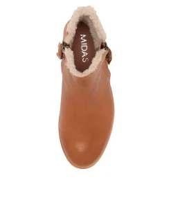 Online Midas Shoes Modest Tan Natural Rugged Leather Fur Ankle Boots