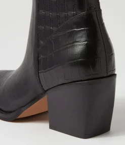 Discount Midas Shoes Morine Black Croc Leather Chelsea Boots