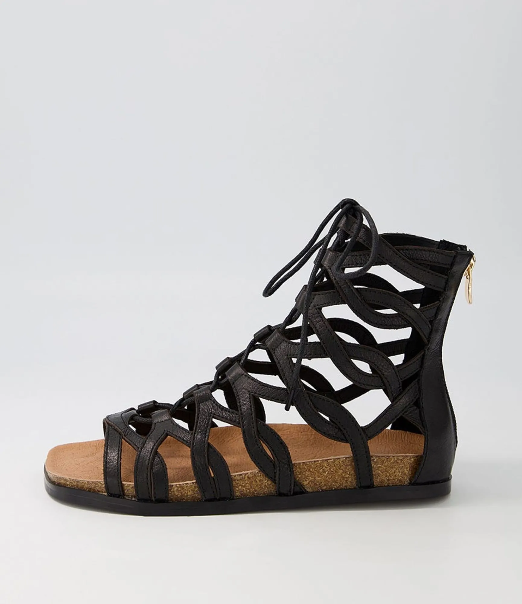 New Midas Shoes Nantina Black Leather Sandals