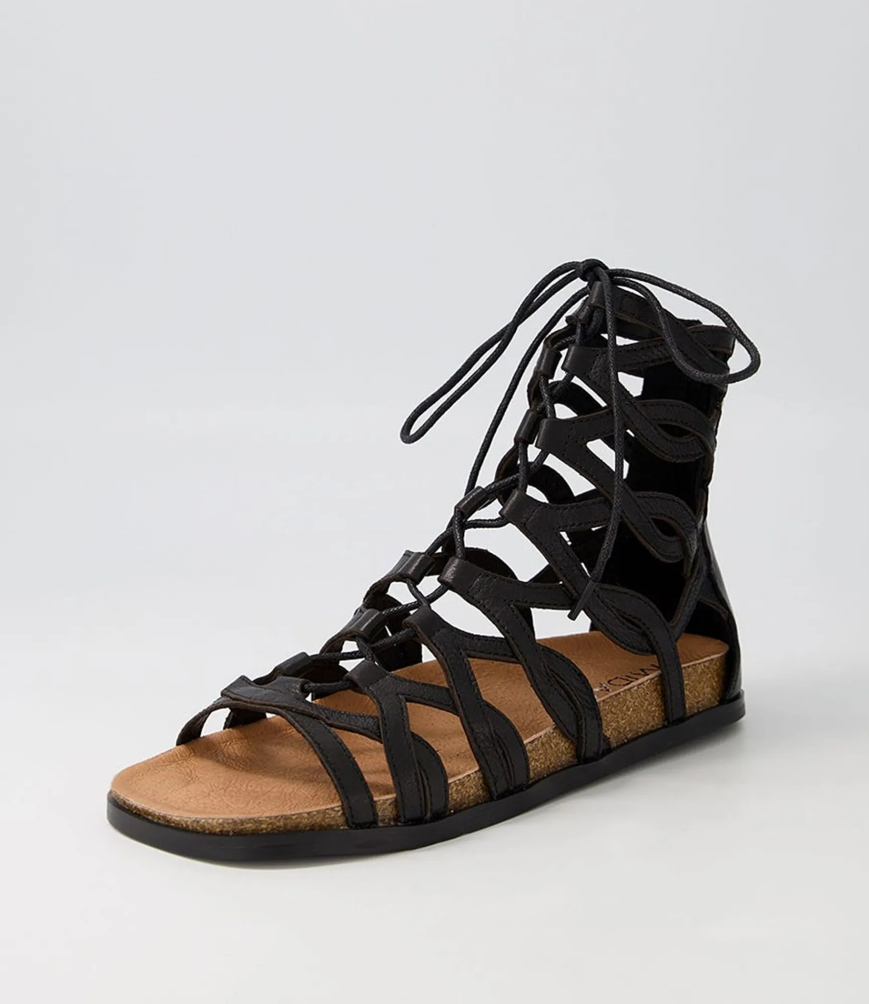 New Midas Shoes Nantina Black Leather Sandals