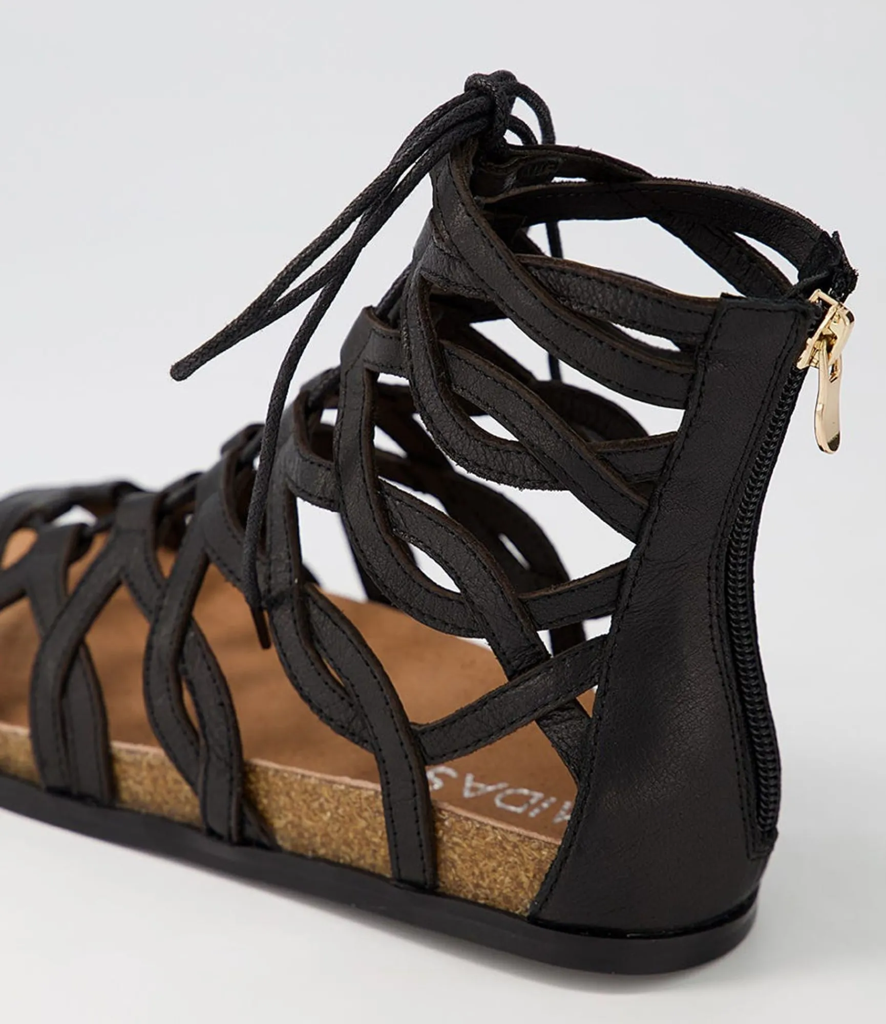 New Midas Shoes Nantina Black Leather Sandals