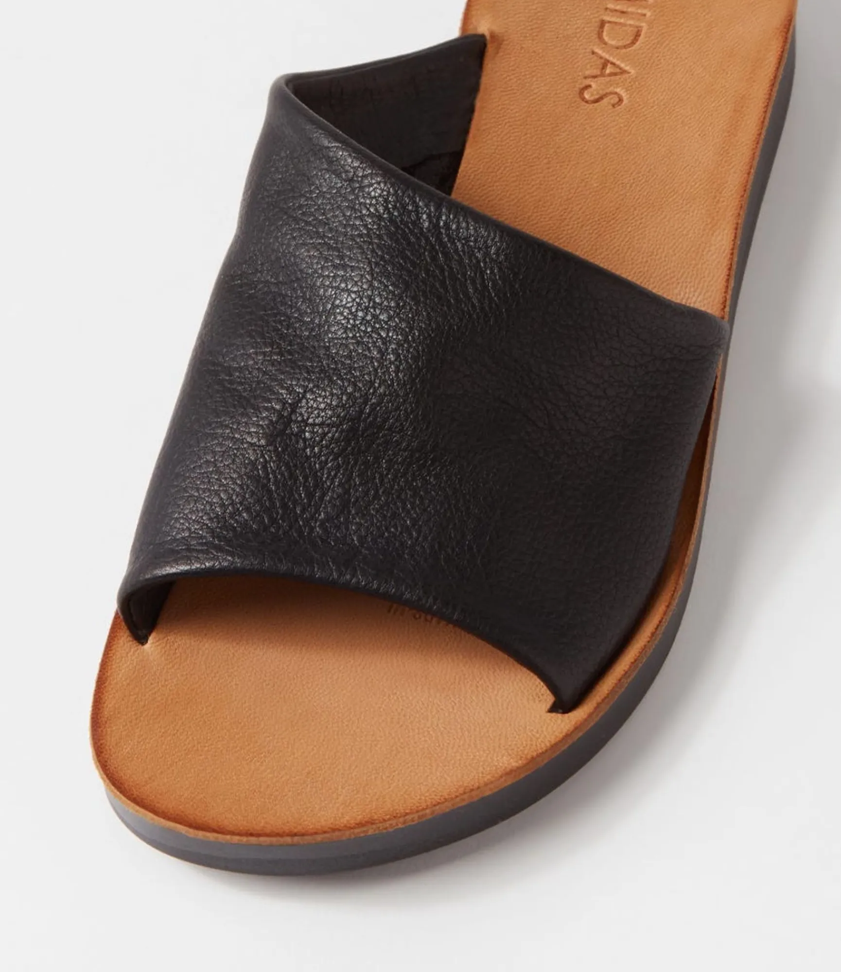 Cheap Midas Shoes Nomads Black Leather Slides
