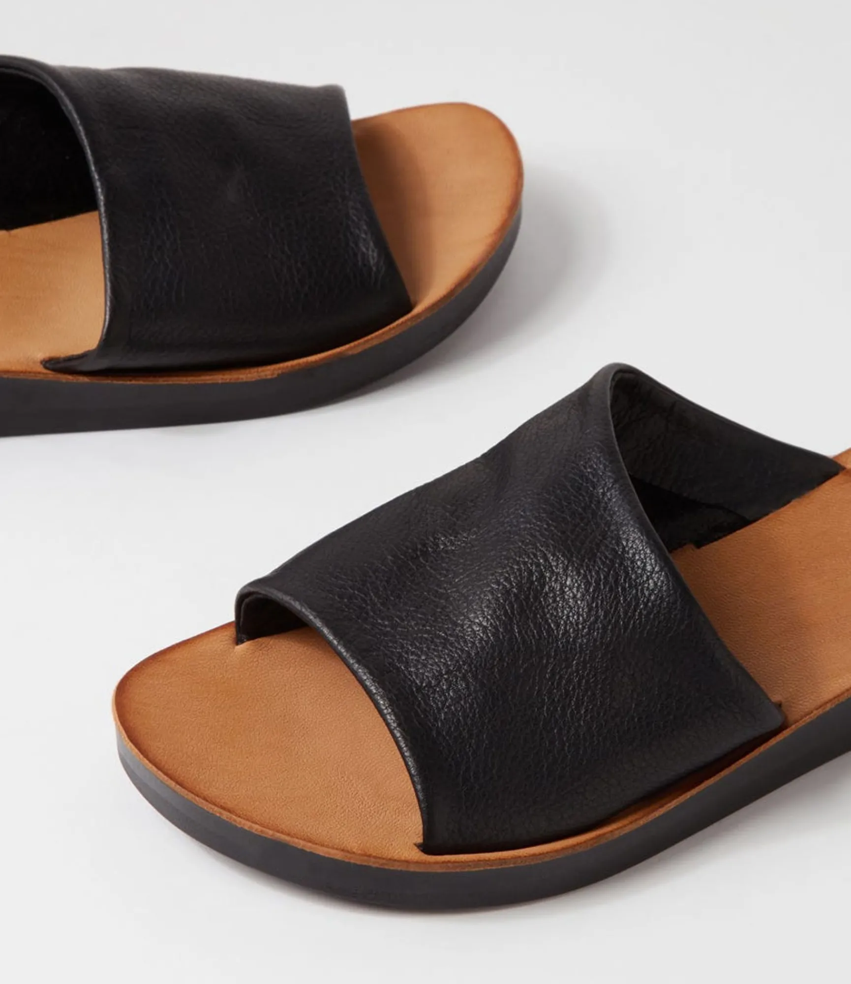 Cheap Midas Shoes Nomads Black Leather Slides