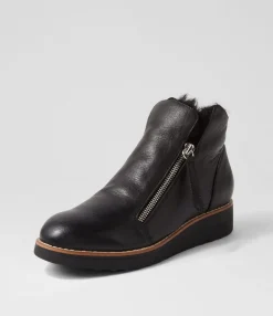 Outlet Midas Shoes Opelle Black Leather Fur Ankle Boots