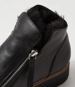 Outlet Midas Shoes Opelle Black Leather Fur Ankle Boots