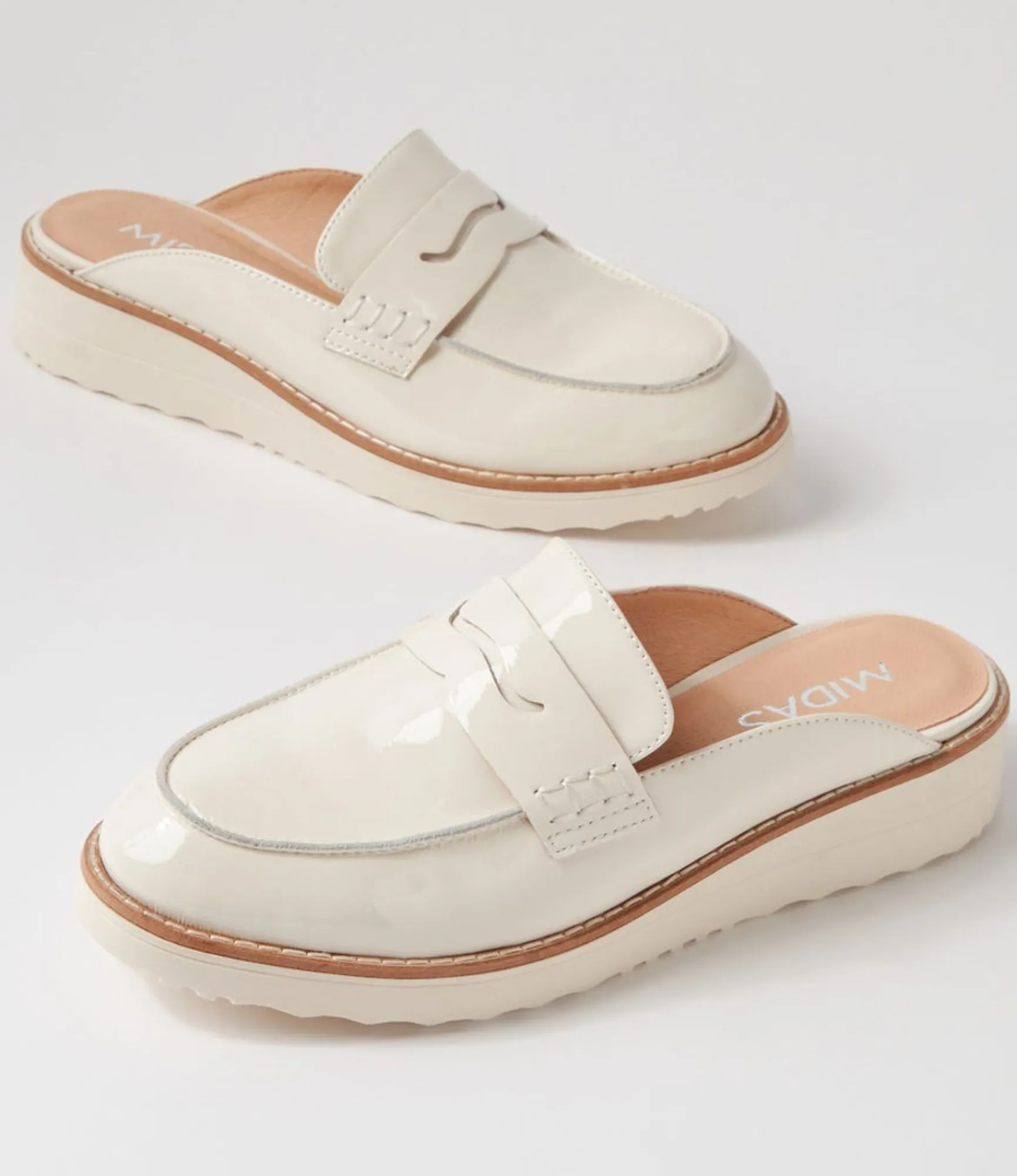 Hot Midas Shoes Osem Ivory Patent Leather Mules