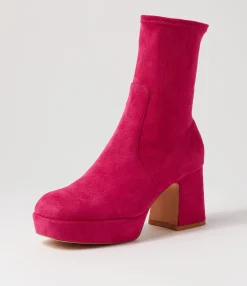 Shop Midas Shoes Otis Fuchsia Stretch Microsuede Ankle Boots