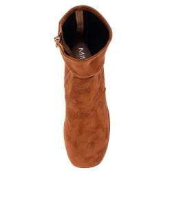 Clearance Midas Shoes Otis Tan Stretch Microsuede Ankle Boots