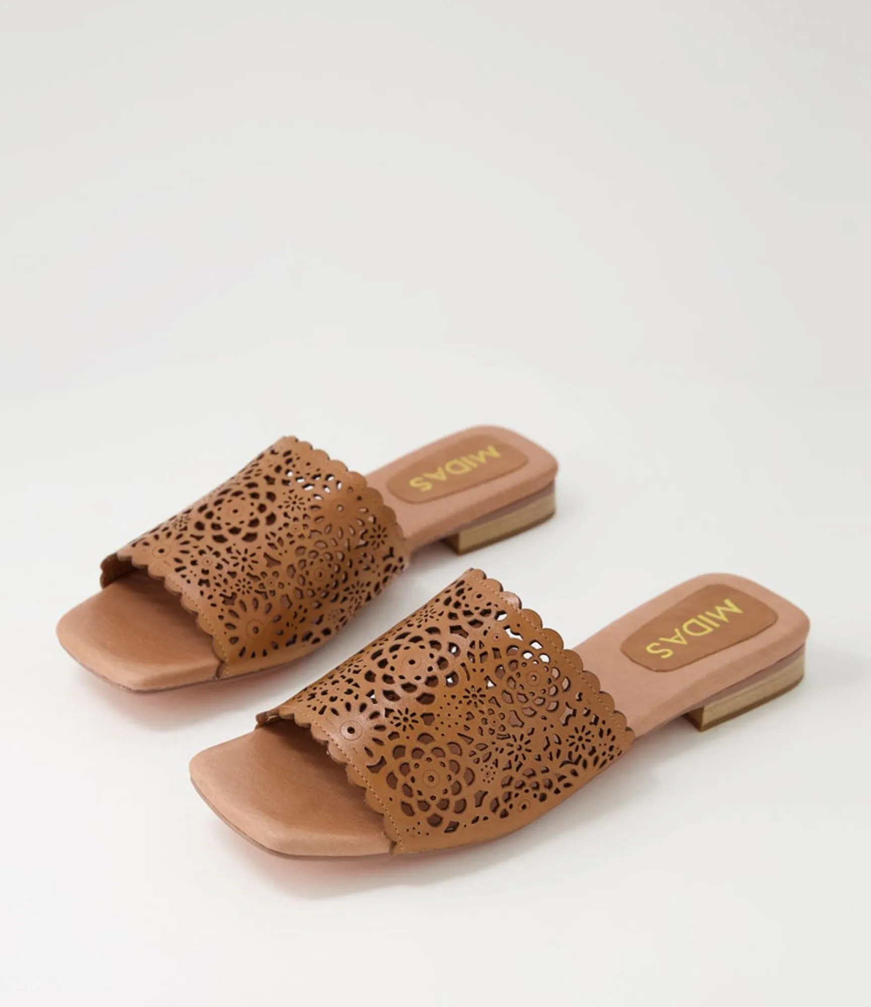 Sale Midas Shoes Parda Tan Leather Slides