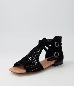 Outlet Midas Shoes Pardon Black Suede Sandals