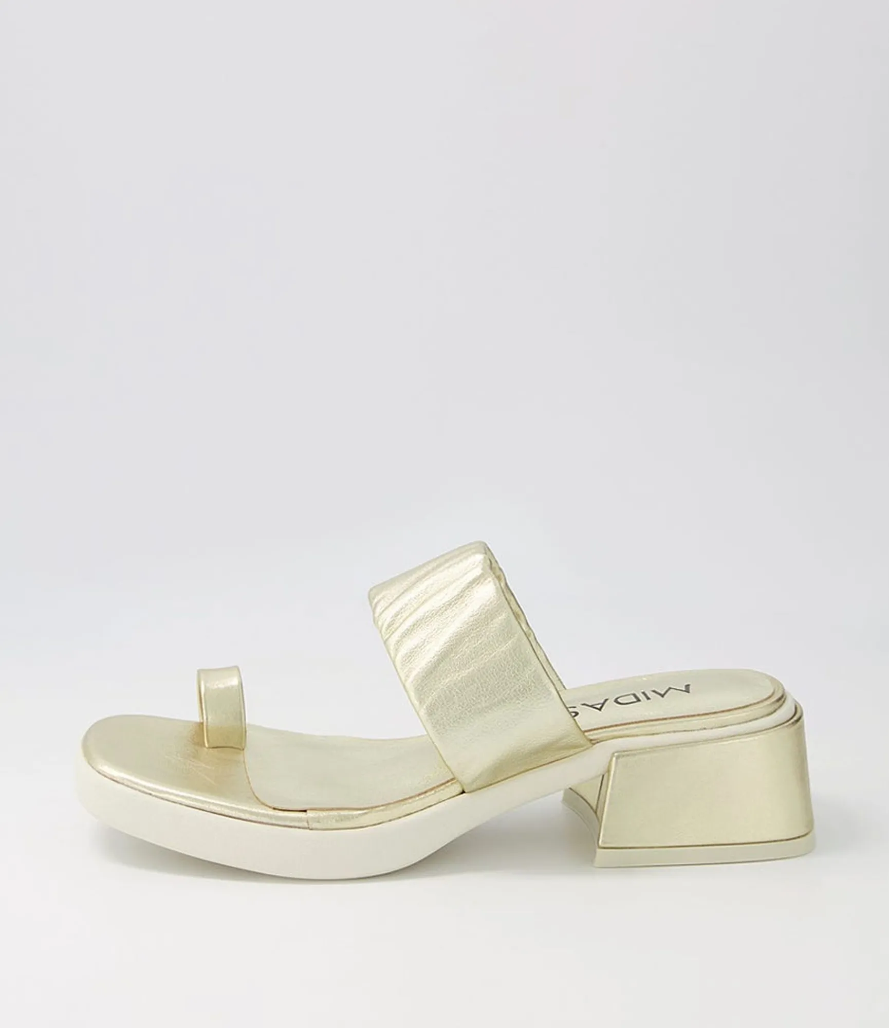 Sale Midas Shoes Parta Pale Gold White Leather Slides