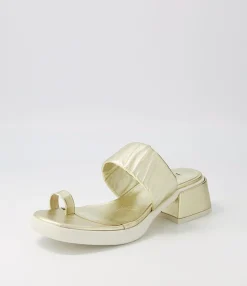 Sale Midas Shoes Parta Pale Gold White Leather Slides