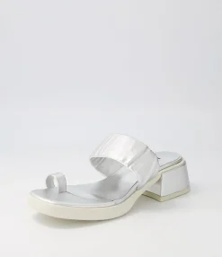 Cheap Midas Shoes Parta Silver White Leather Slides