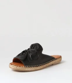 Discount Midas Shoes Pearli Black Leather Espadrilles