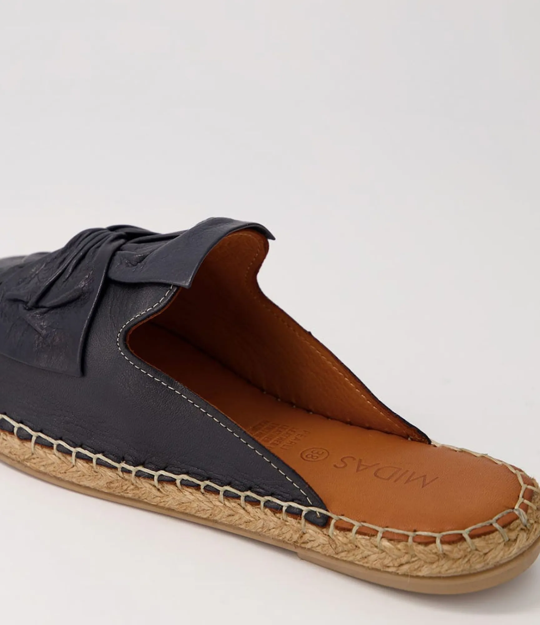 New Midas Shoes Pearli Navy Leather Espadrilles