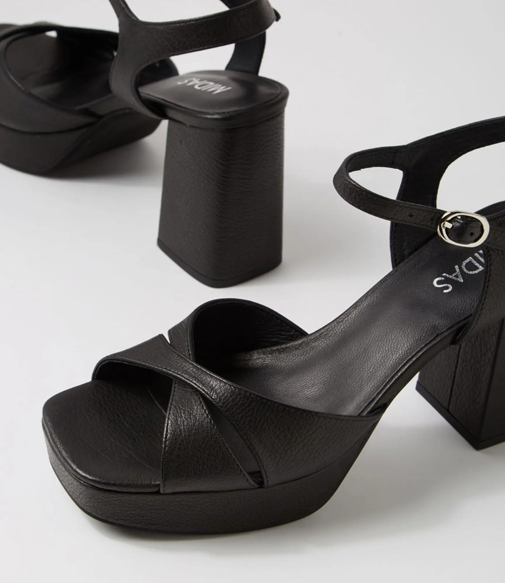Shop Midas Shoes Peonala Black Leather Sandals