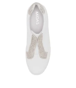 Discount Midas Shoes Pleese White Silver Leather Sneakers