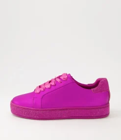 Sale Midas Shoes Plur Fuchsia Satin Metallic Leather Jewels Lace Up Flats