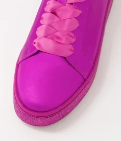 Sale Midas Shoes Plur Fuchsia Satin Metallic Leather Jewels Lace Up Flats