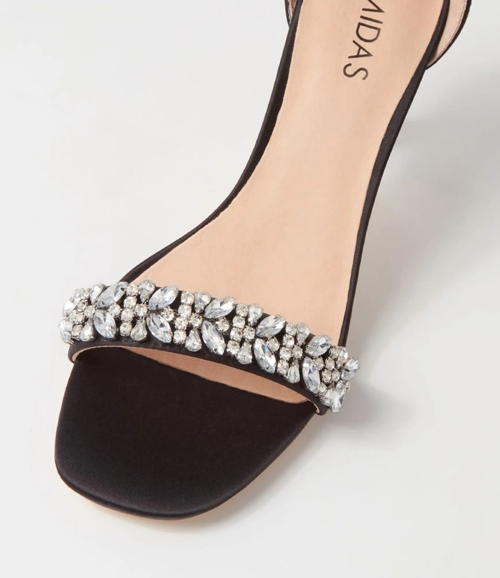 Hot Midas Shoes Preazi Black Satin Sandals