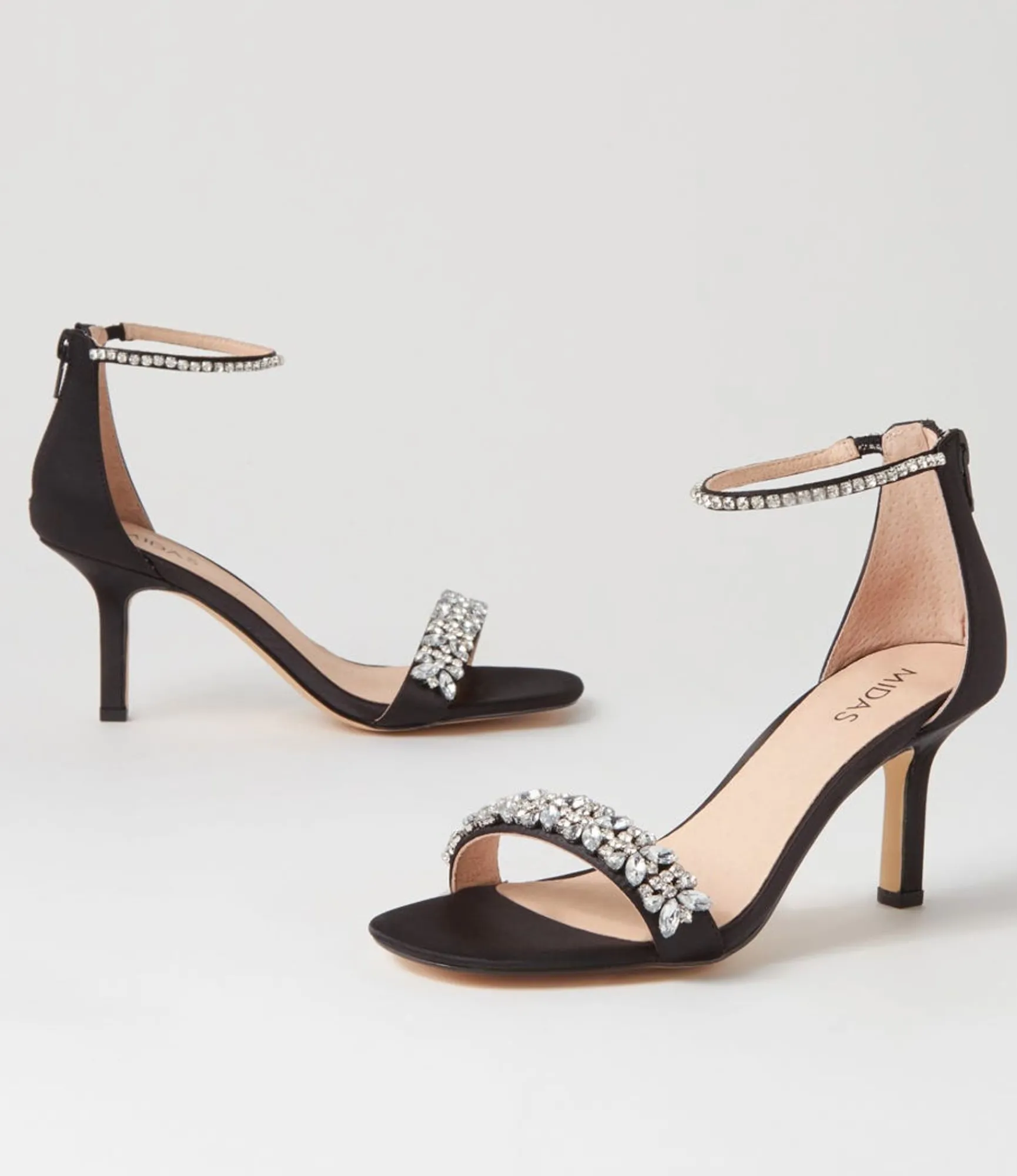 Hot Midas Shoes Preazi Black Satin Sandals