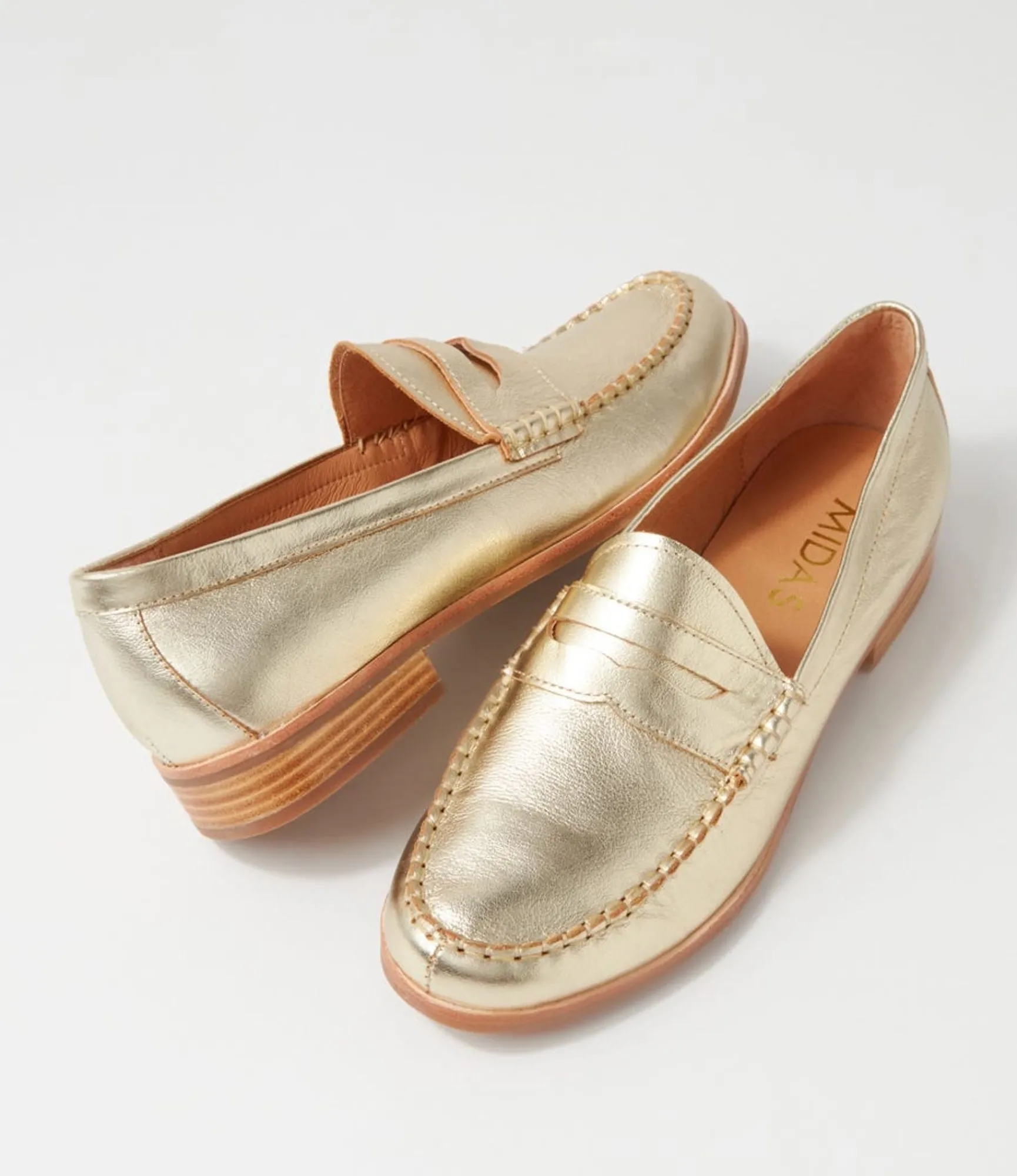 Sale Midas Shoes Quarrel Pale Gold Leather Loafers