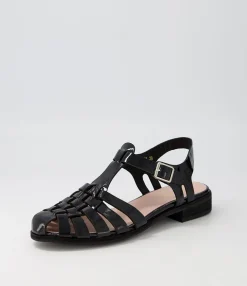 Hot Midas Shoes Quilted Black Patent Leather Flat Shoes