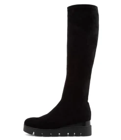 Hot Midas Shoes Rasha Black Stretch Microsuede Knee High Boots