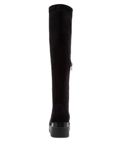 Hot Midas Shoes Rasha Black Stretch Microsuede Knee High Boots