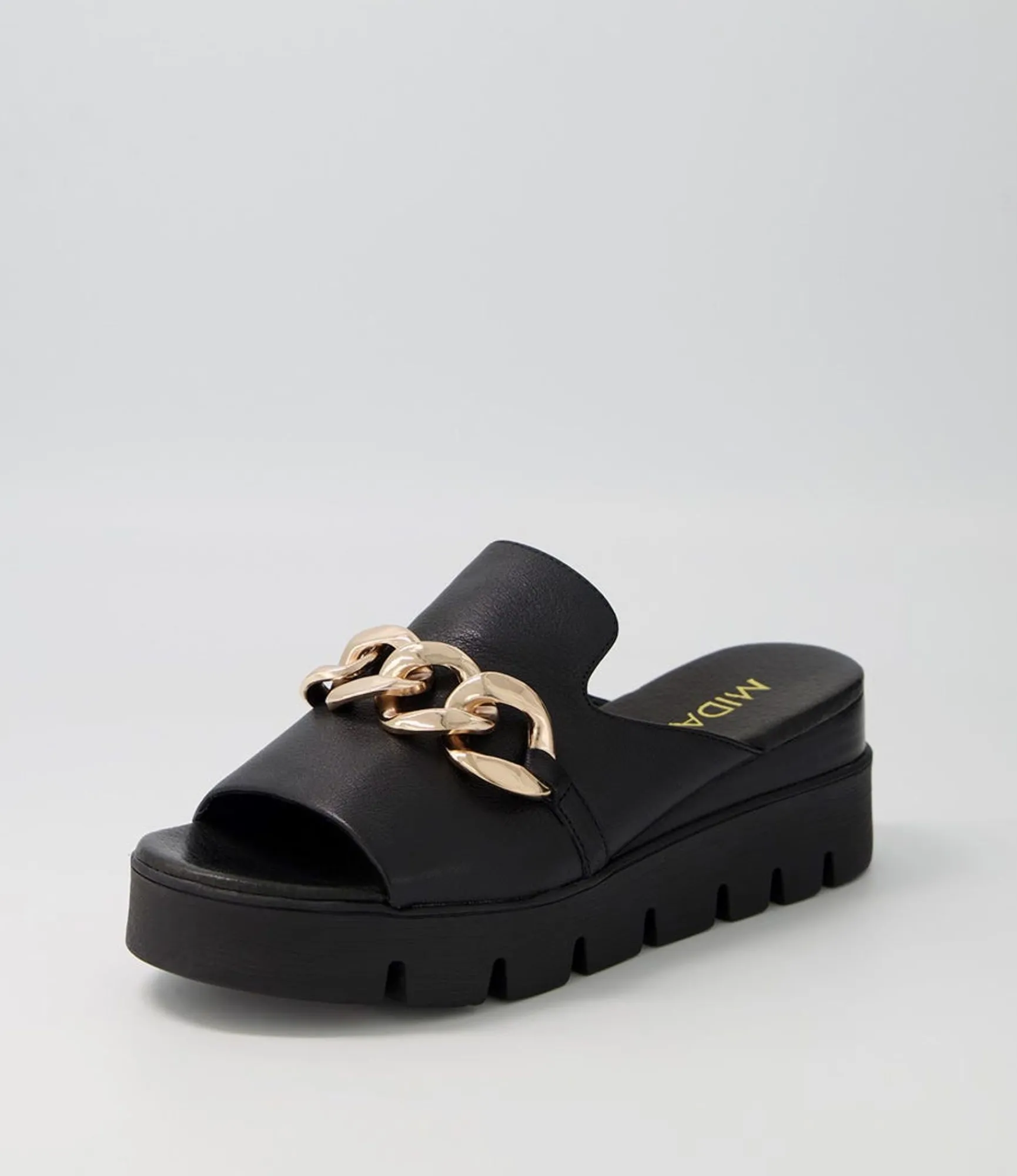 Sale Midas Shoes Razzy Black Leather Slides